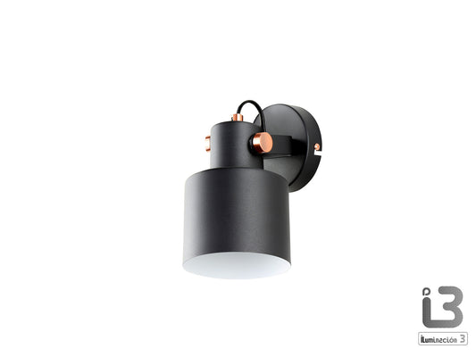 Aplique de Pared Erika 1 Luz E27 Negro Mate y Cobre Schuller - vista principal | Schuller