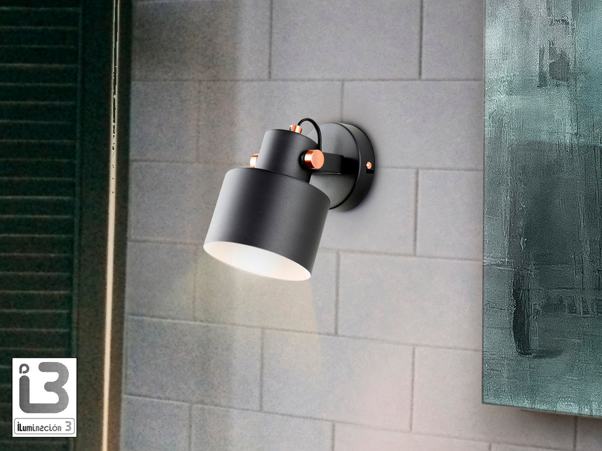 Aplique de Pared Erika 1 Luz E27 Negro Mate y Cobre Schuller en ambiente decorado | Schuller