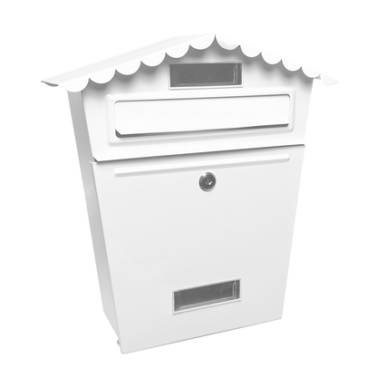 Buzón de correo blanco con tejadillo, perfecto para exterior