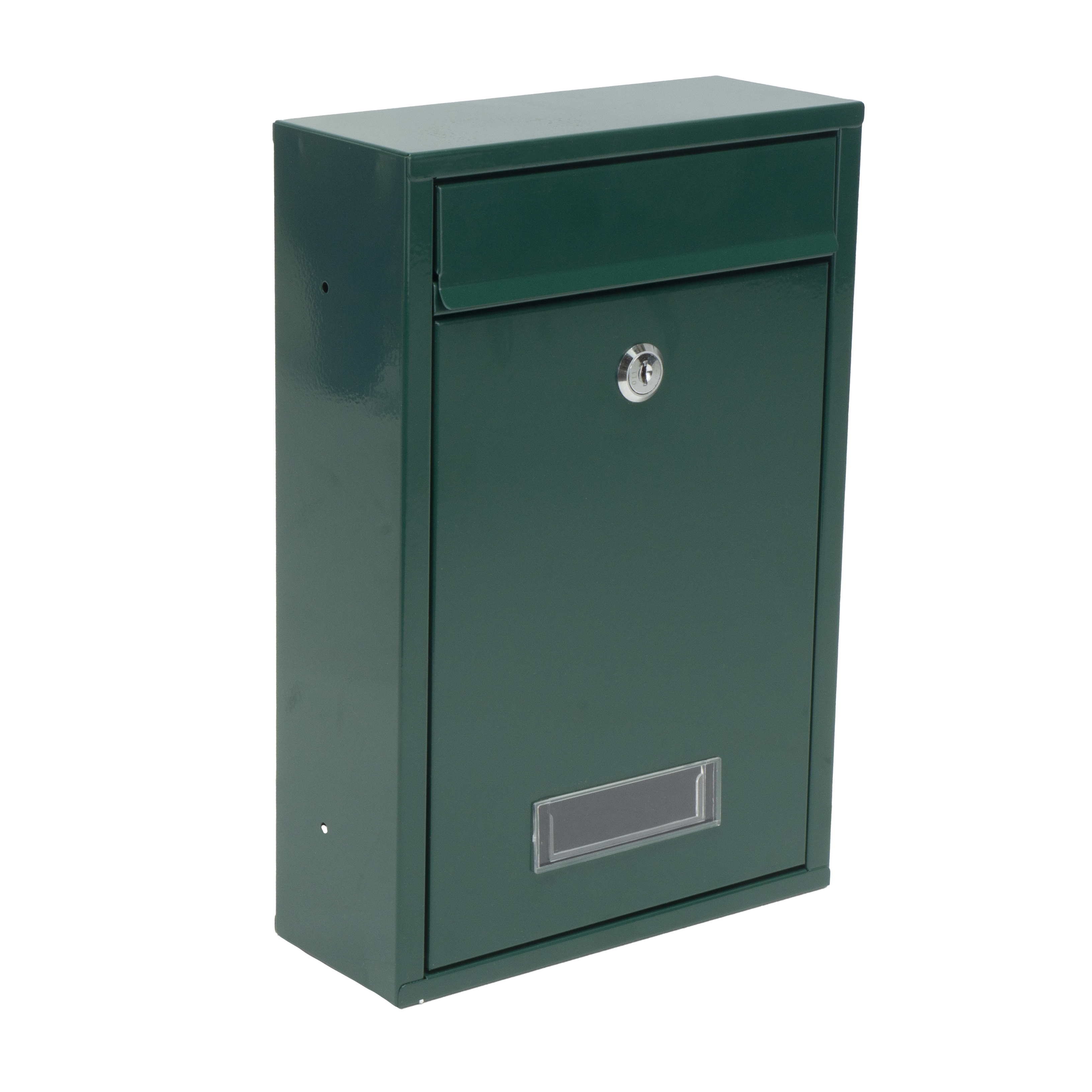 Buzón de correo Larissa verde de acero galvanizado, vista frontal.