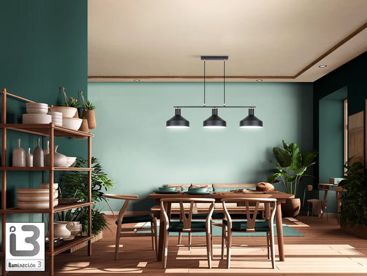 Lámpara Colgante Lineal Irias 3 Luces Negro y Cobre Schuller en ambiente decorado | Schuller