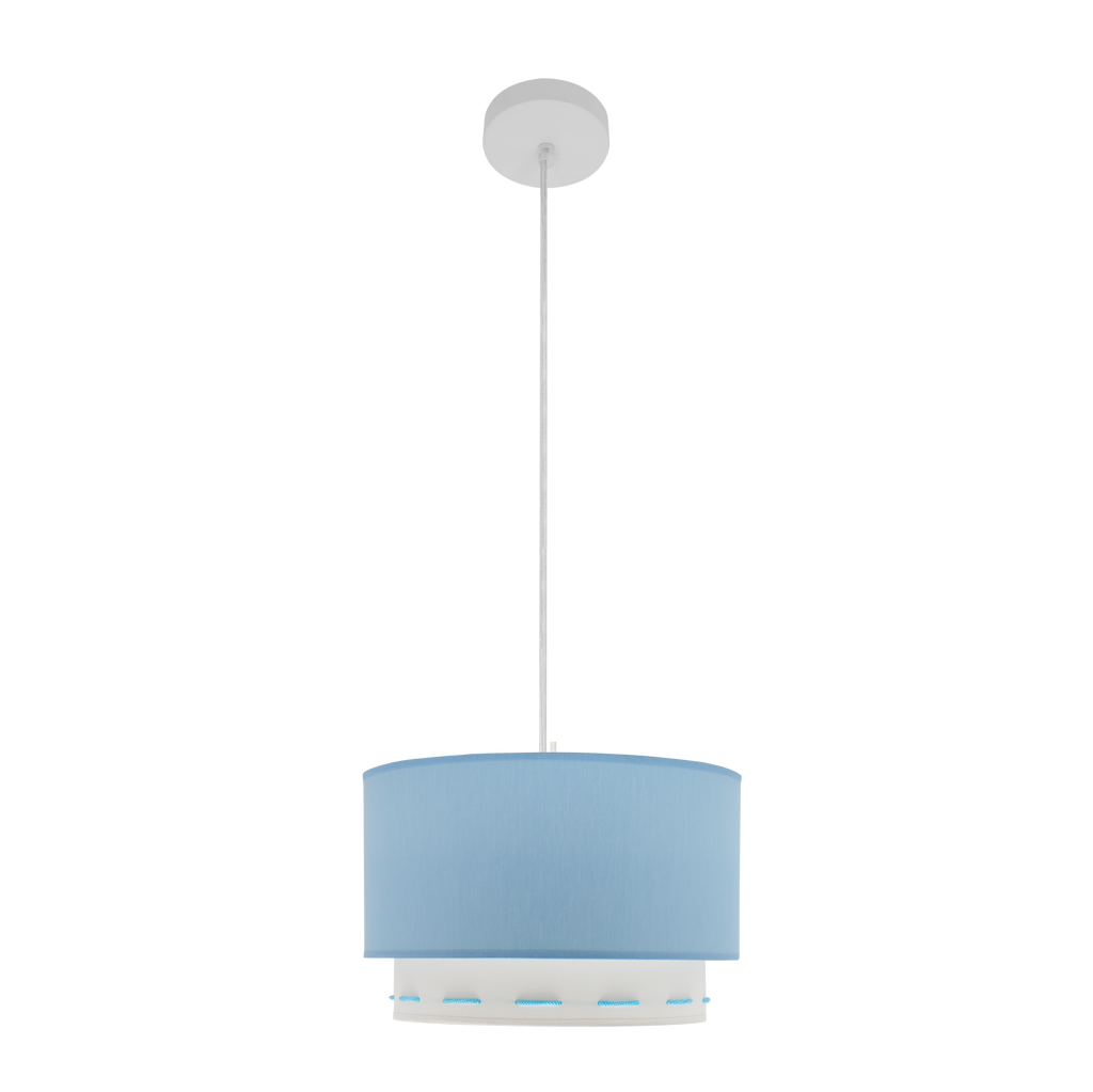 Colgante Trazos fabricado en Metal y Textil color Celeste y Blanco