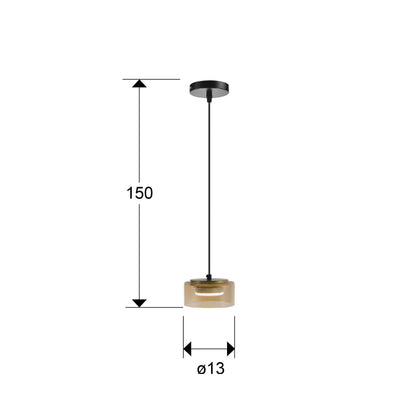 Plano con medidas de Lámpara Colgante Olaia 1 Luz Negro Mate y Ámbar Schuller · Ref. 12643