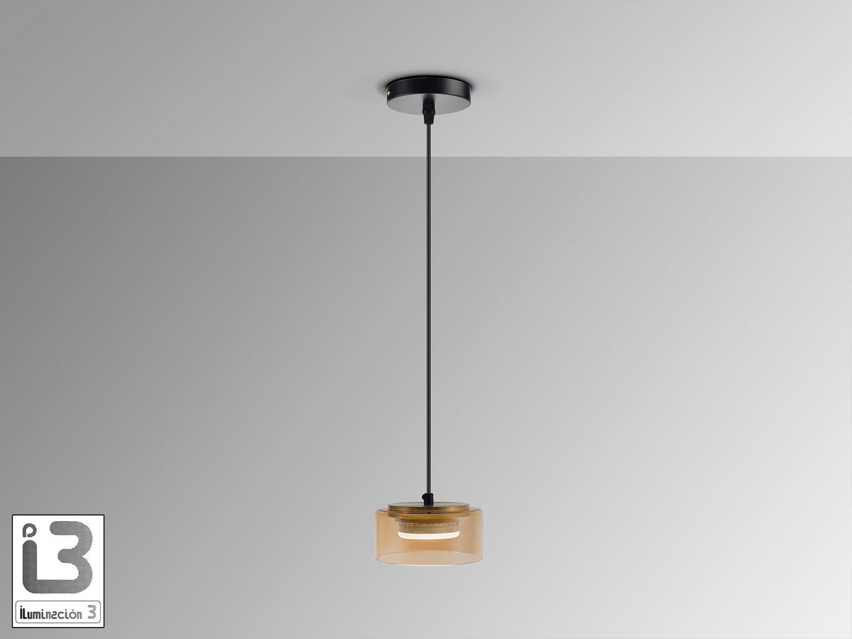 Lámpara Colgante Olaia 1 Luz Negro Mate y Ámbar Schuller en ambiente decorado | Schuller
