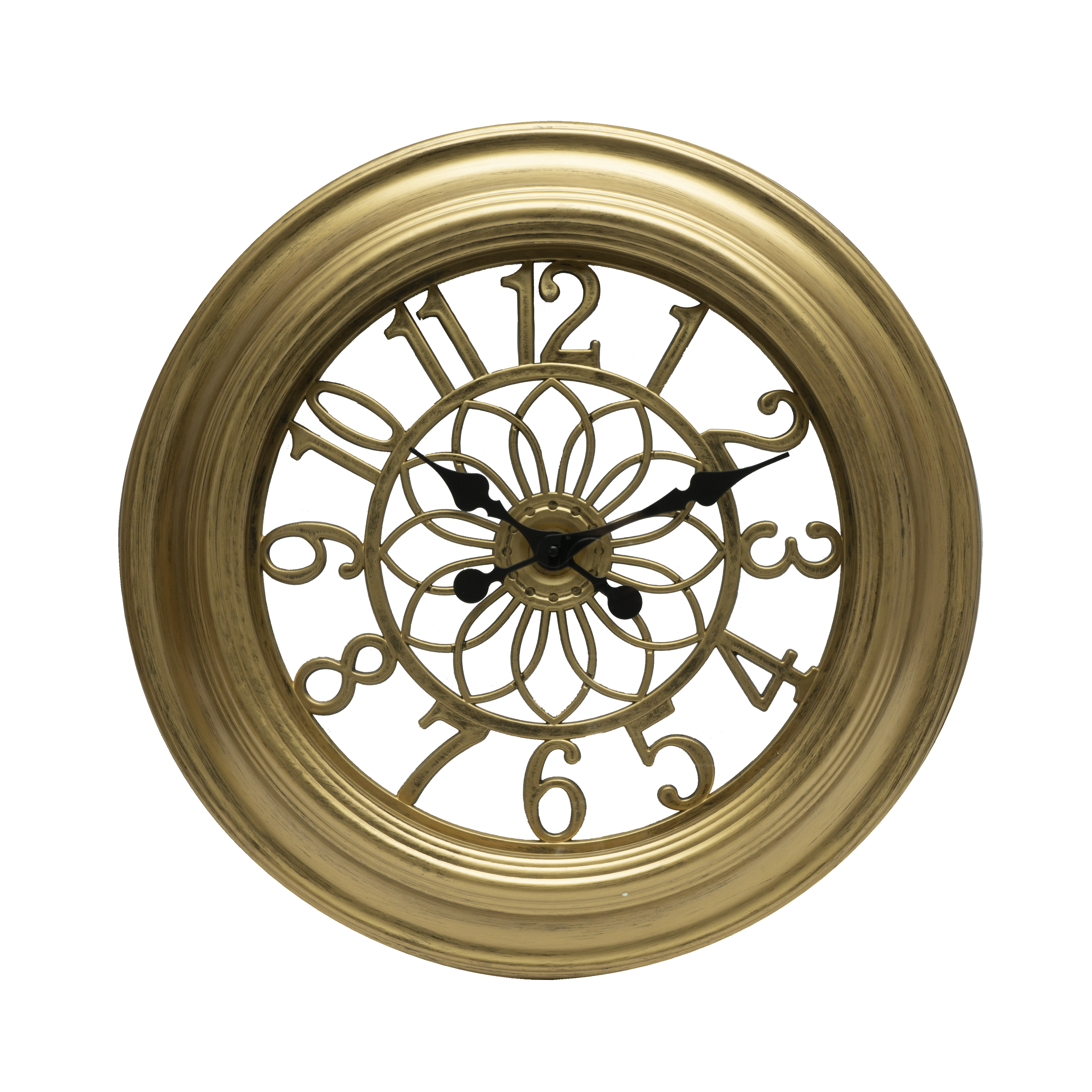 Reloj de pared Kumico Oro 58cm, vista frontal, diseño retro industrial.