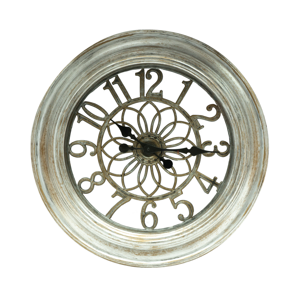 Reloj de pared Kumico Plata 58cm, vista frontal, estilo retro industrial.