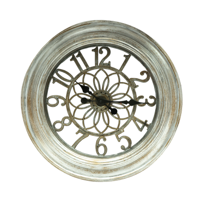 Reloj de pared Kumico Plata 58cm, vista frontal, estilo retro industrial.