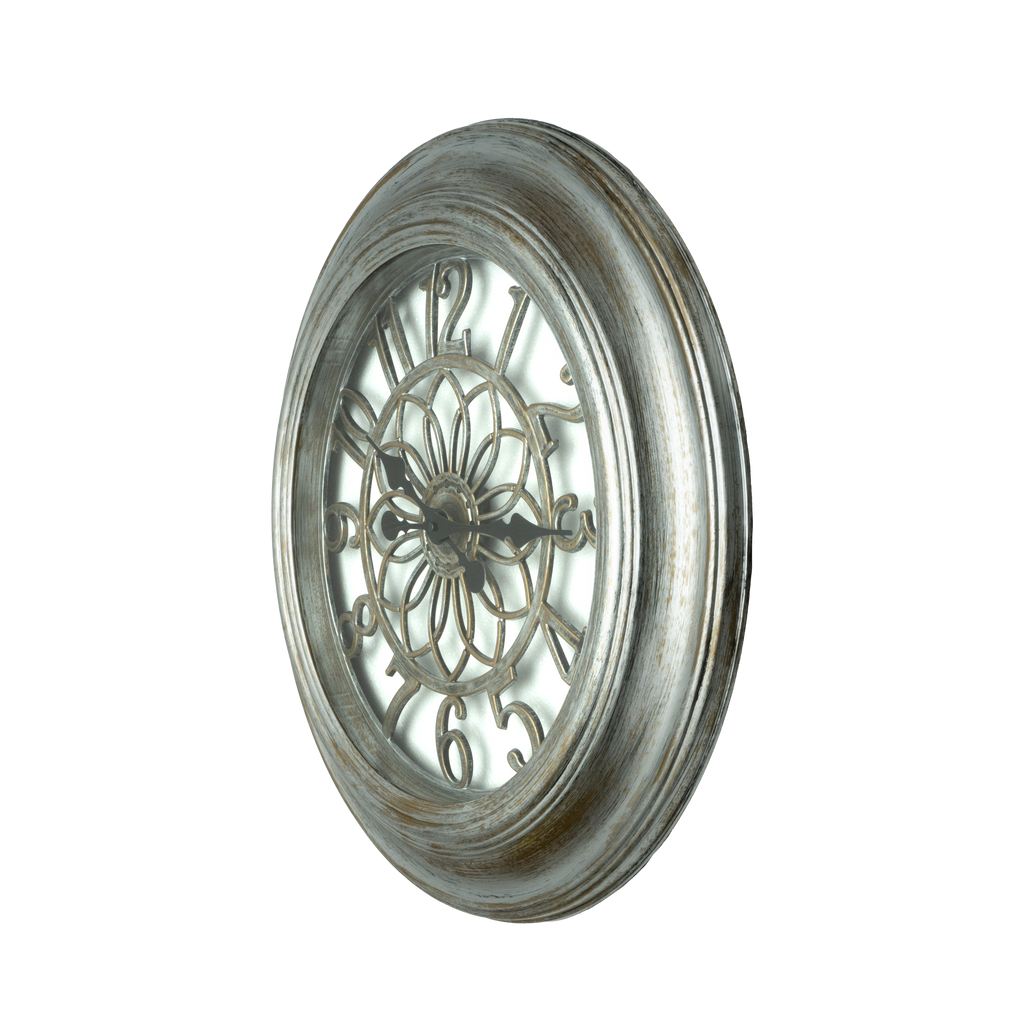 Reloj de pared Kumico Plata 58cm, vista frontal, estilo retro industrial.