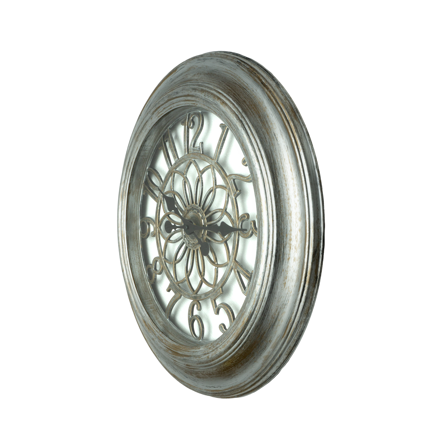 Reloj de pared Kumico Plata 58cm, vista frontal, estilo retro industrial.