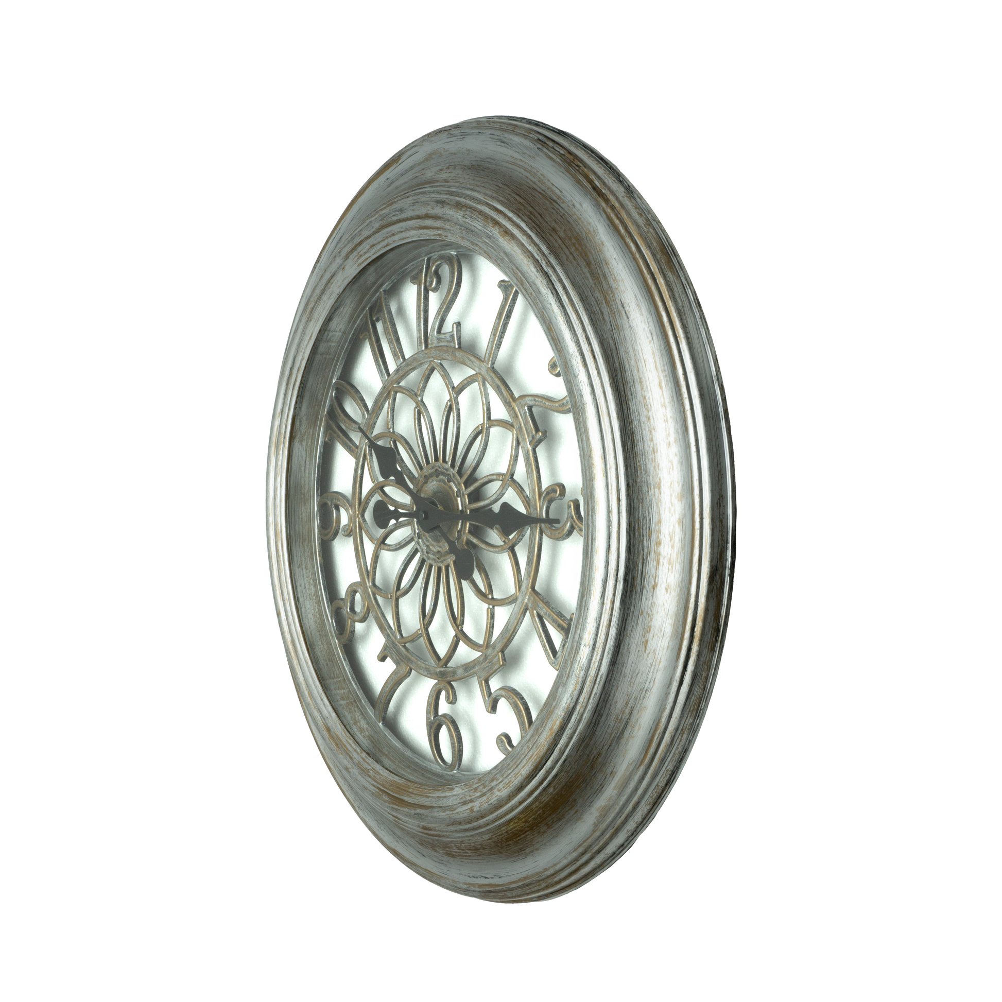 Reloj de pared Kumico Plata 58cm, vista frontal, estilo retro industrial.