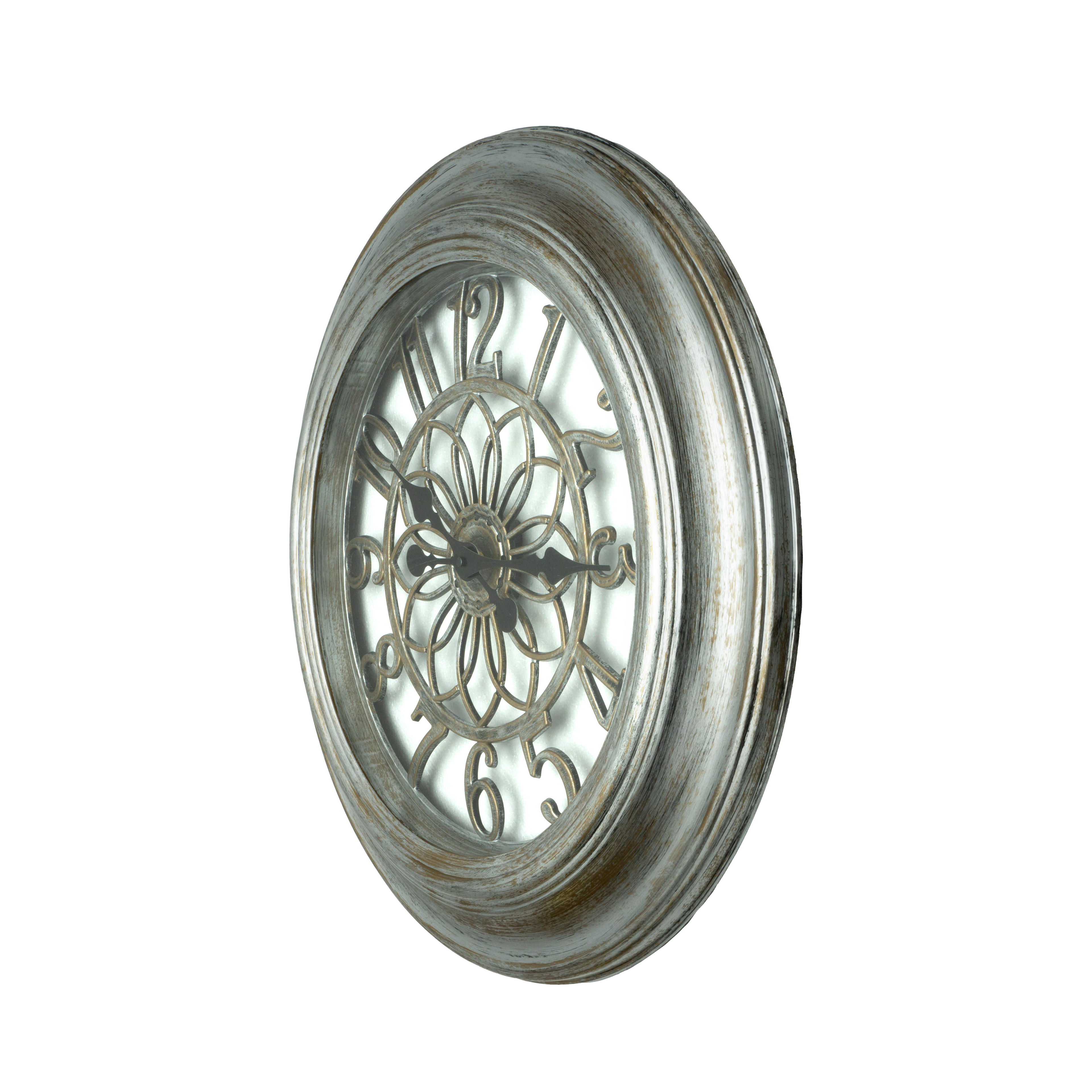 Reloj de pared Kumico Plata 58cm, vista frontal, estilo retro industrial.