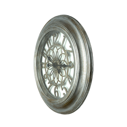 Reloj de pared Kumico Plata 58cm, vista frontal, estilo retro industrial.