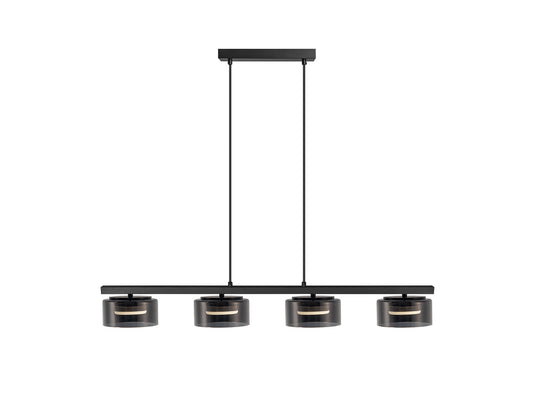 Lámpara Colgante Olaia 4 Luces Negro Mate y Cristal Smoky Schuller - vista principal | Schuller
