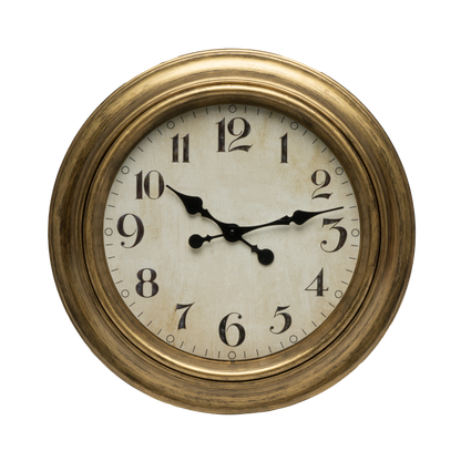 Reloj de pared Lamba Oro 46cm, vista frontal, agujas retro, Fabrilamp.