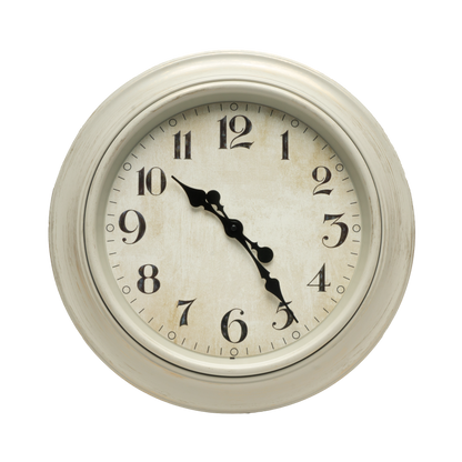 Reloj de pared Lamba blanco de 46cm, vista frontal, agujas retro, Fabrilamp.