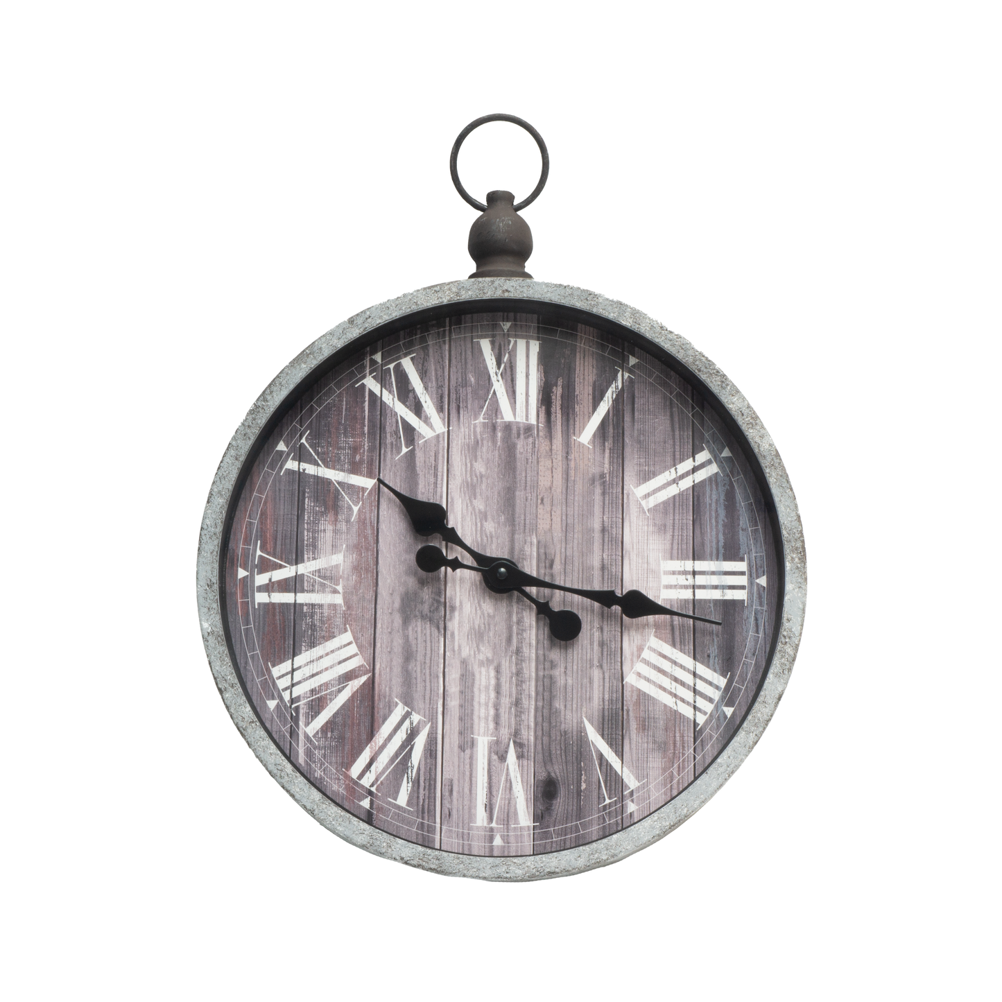 Reloj de pared Velvet Rústico de Fabrilamp, vista frontal, agujas retro, diseño vintage.