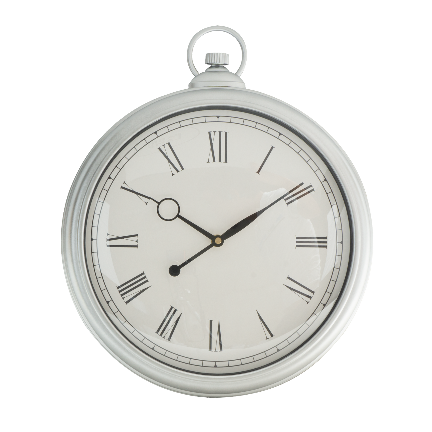 Reloj de pared Época Plata Fabrilamp, vista frontal, diseño vintage.