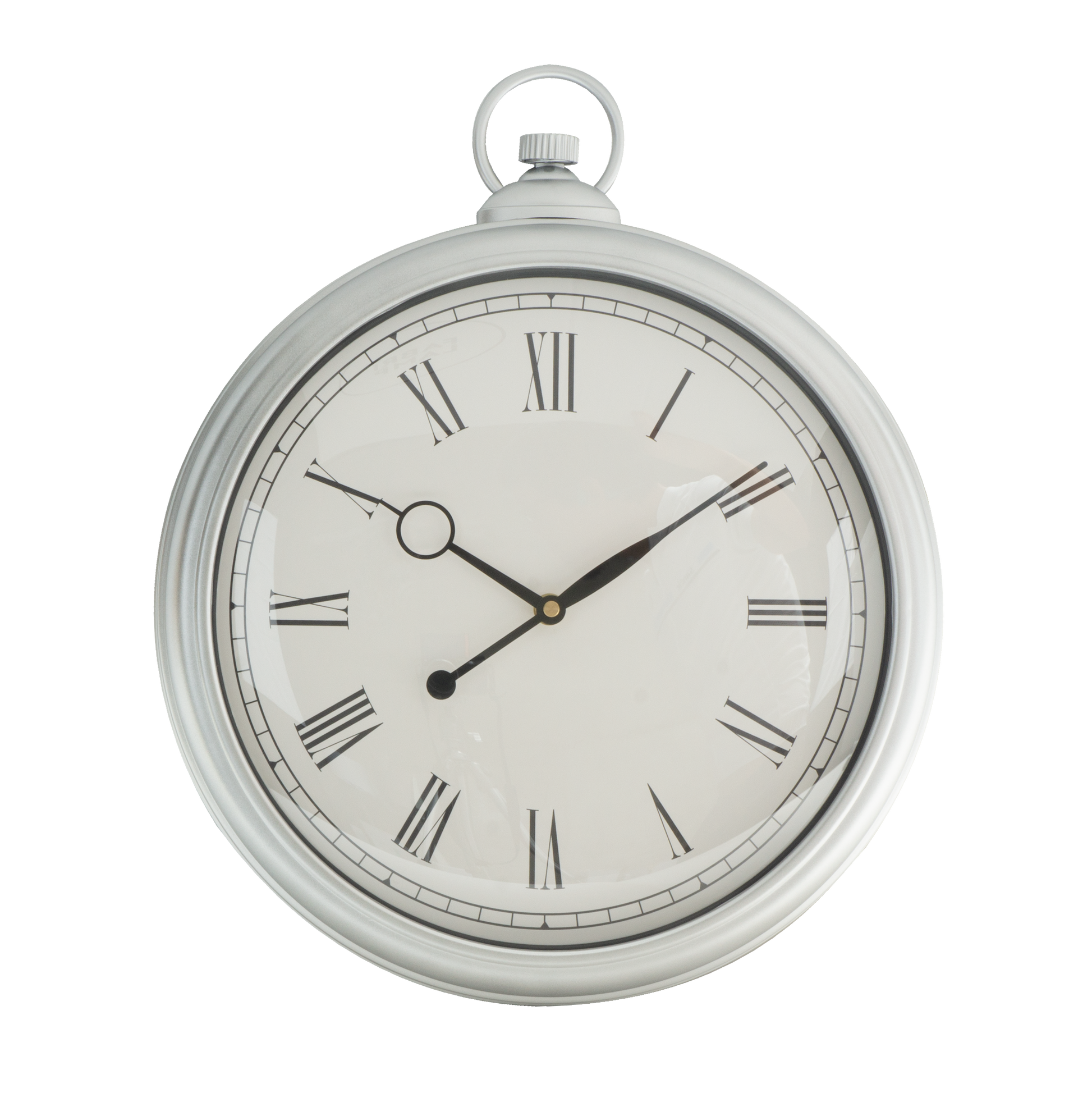 Reloj de pared Época Plata Fabrilamp, vista frontal, diseño vintage.