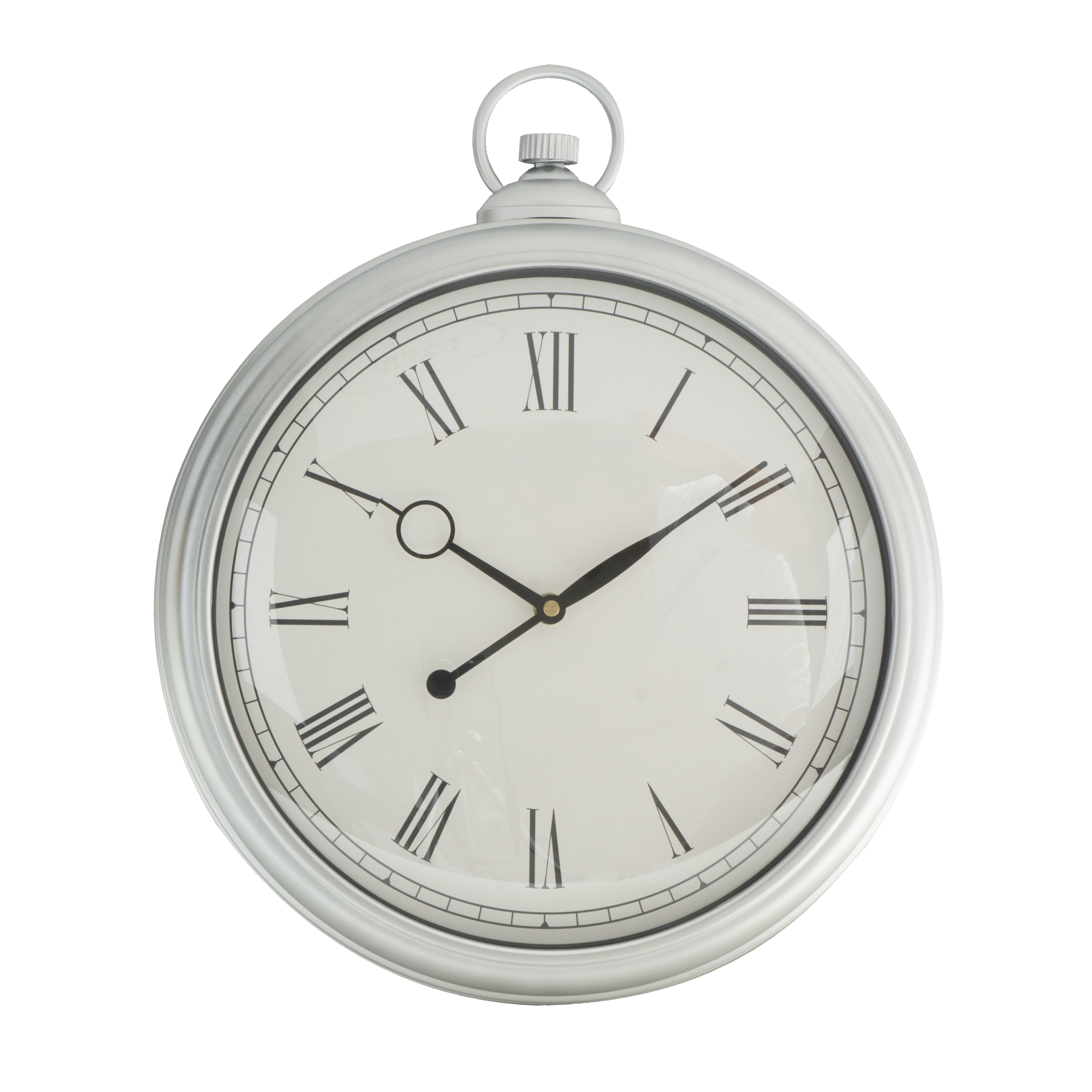 Reloj de pared Época Plata Fabrilamp, vista frontal, diseño vintage.