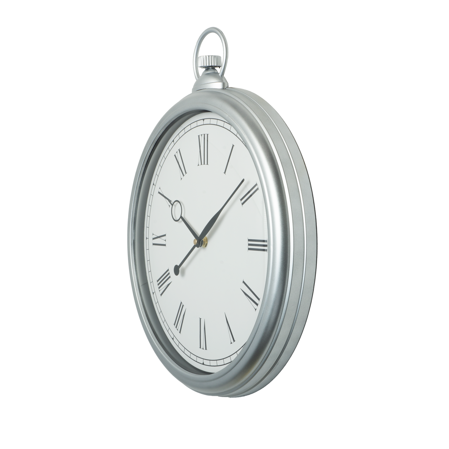 Reloj de pared Época Plata Fabrilamp, vista frontal, diseño vintage.