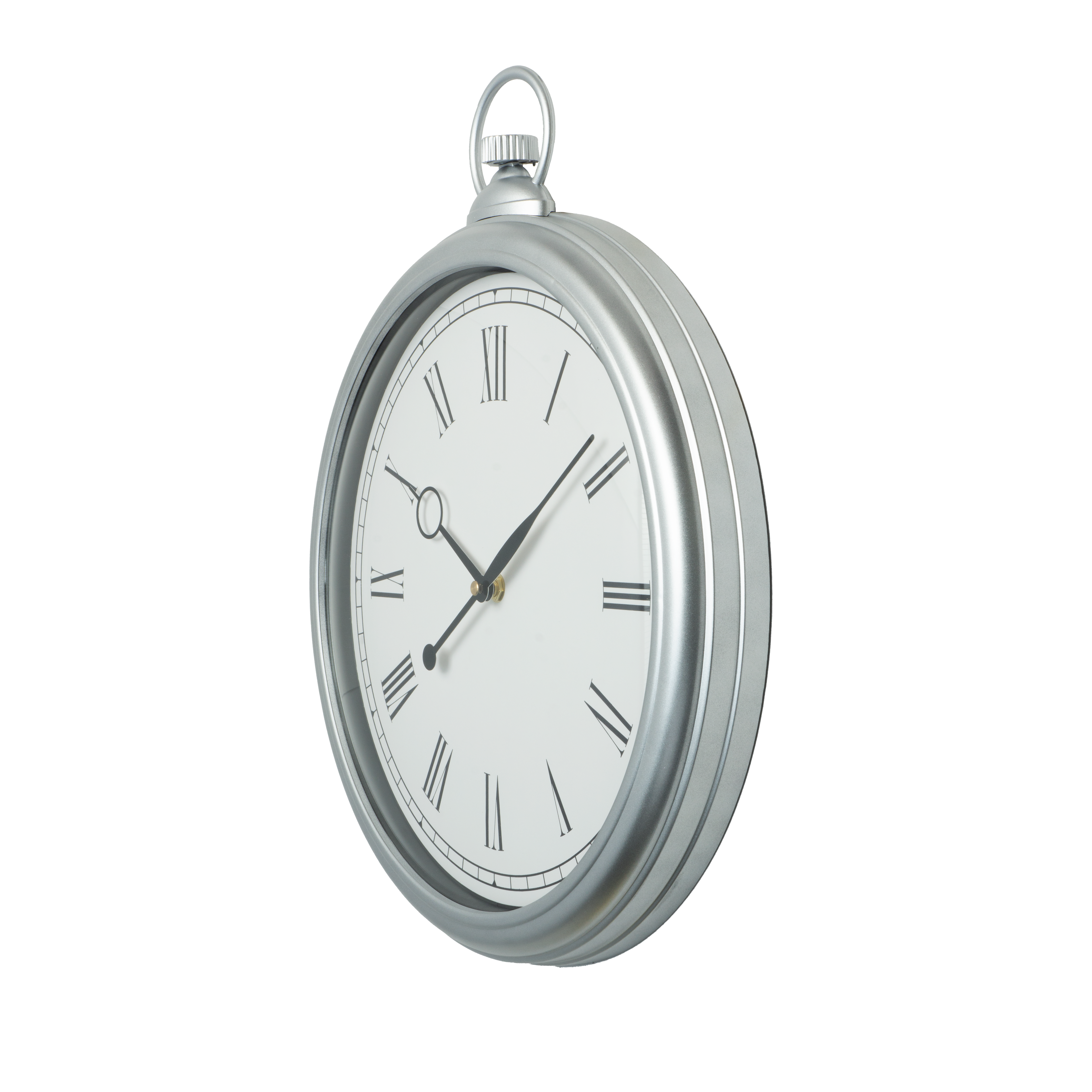 Reloj de pared Época Plata Fabrilamp, vista frontal, diseño vintage.