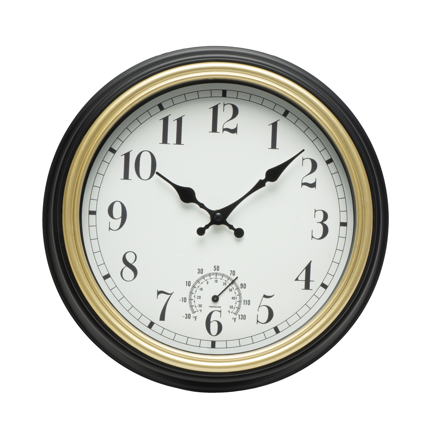 Reloj de pared Horacio Negro-Oro de 30cm, vista frontal. Fabrilamp.