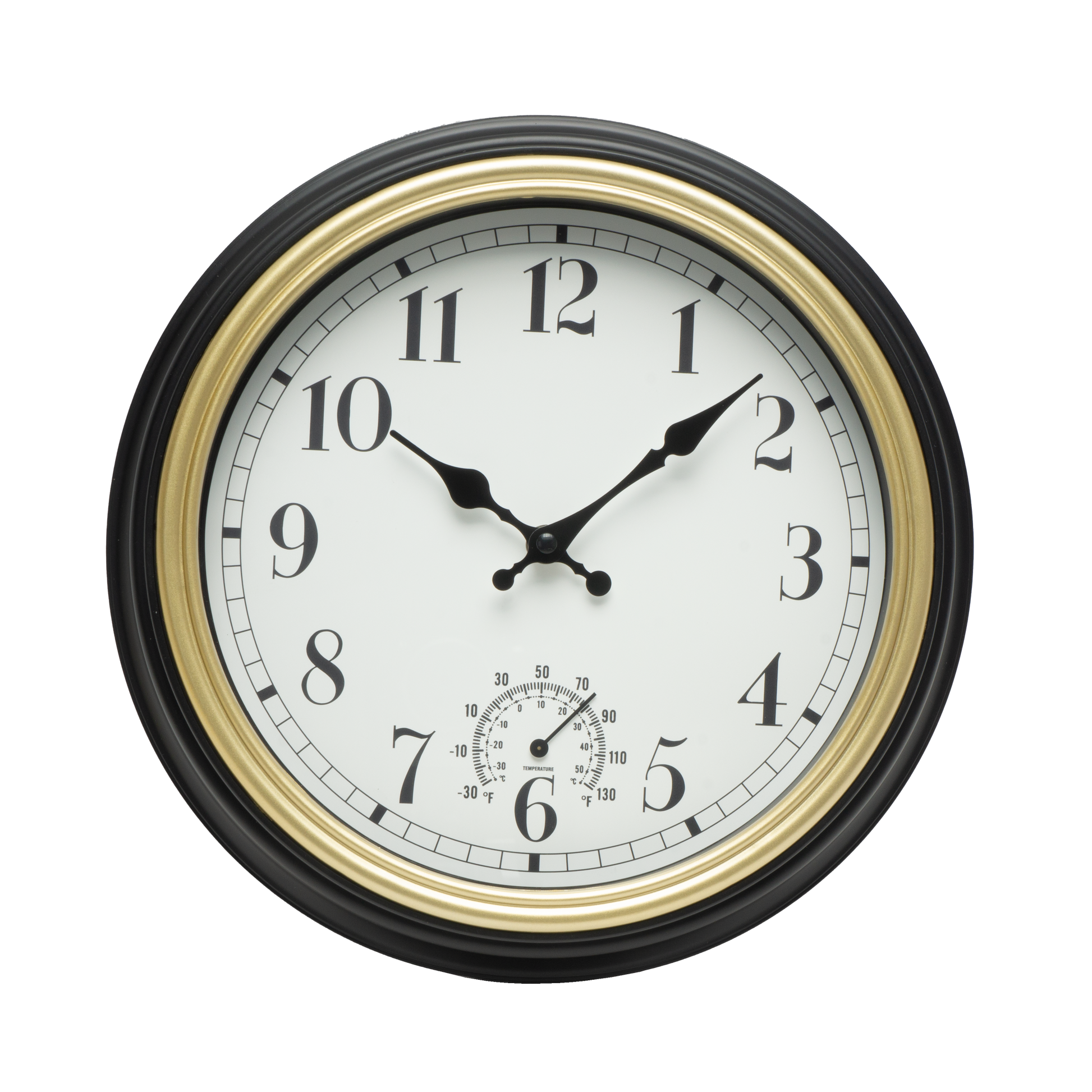 Reloj de pared Horacio Negro-Oro de 30cm, vista frontal. Fabrilamp.