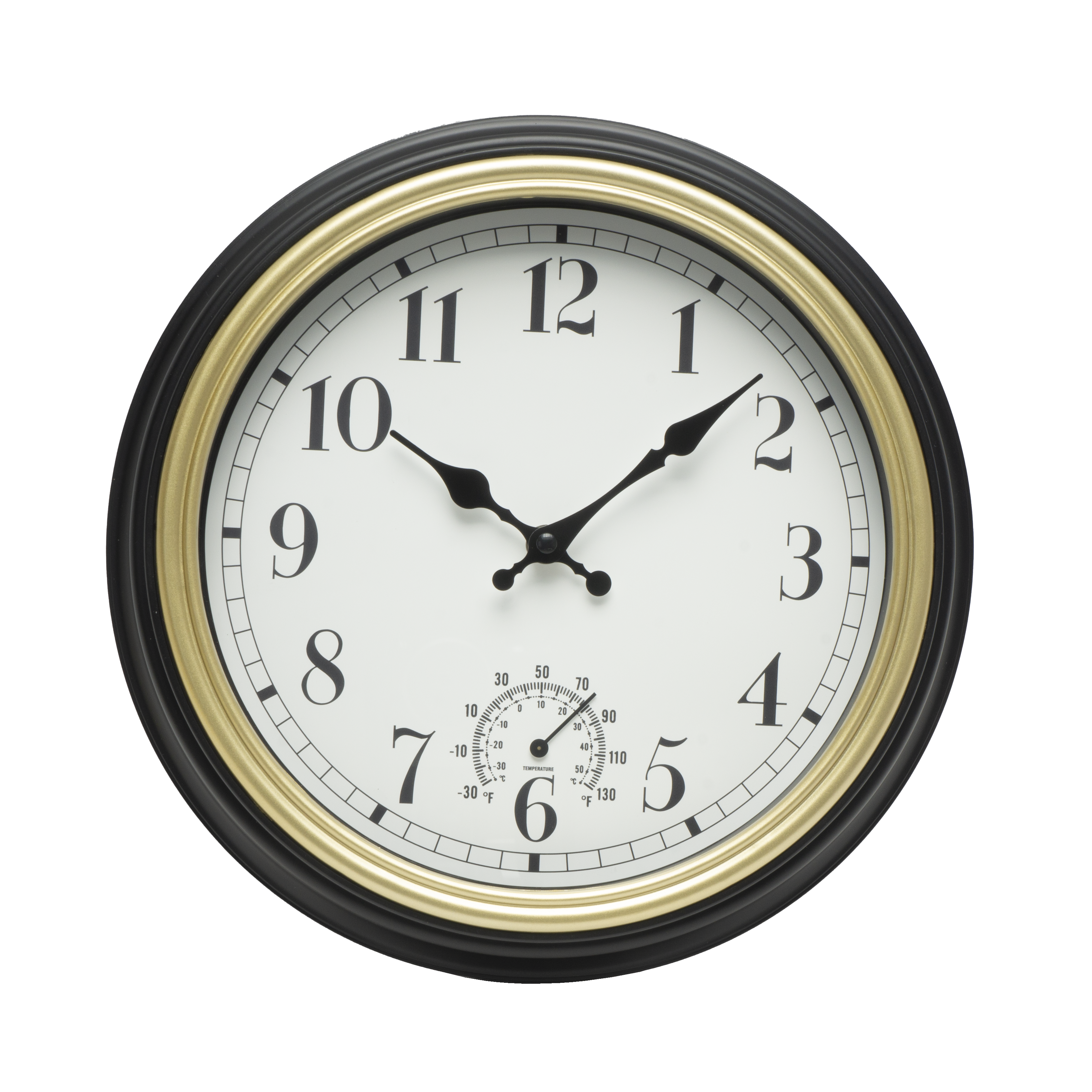 Reloj de pared Horacio Negro-Oro de 30cm, vista frontal. Fabrilamp.