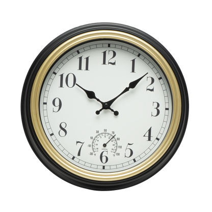 Reloj de pared Horacio Negro-Oro de 30cm, vista frontal. Fabrilamp.