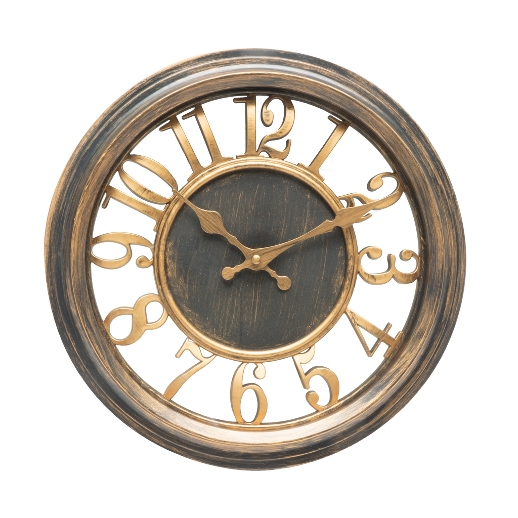 Reloj de pared Limbo de Fabrilamp en cuero envejecido, vista frontal.