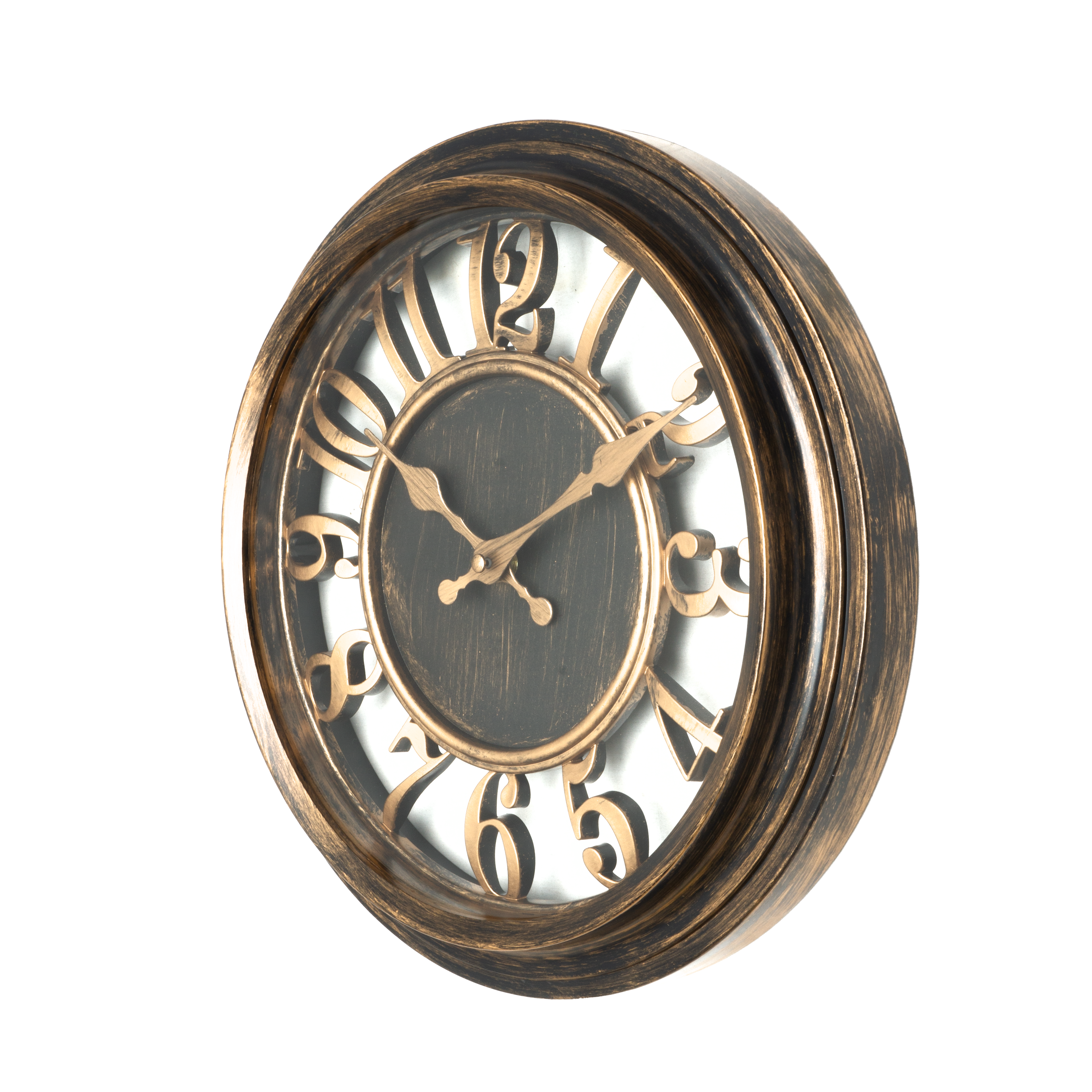 Reloj de pared Limbo de Fabrilamp en cuero envejecido, vista frontal.