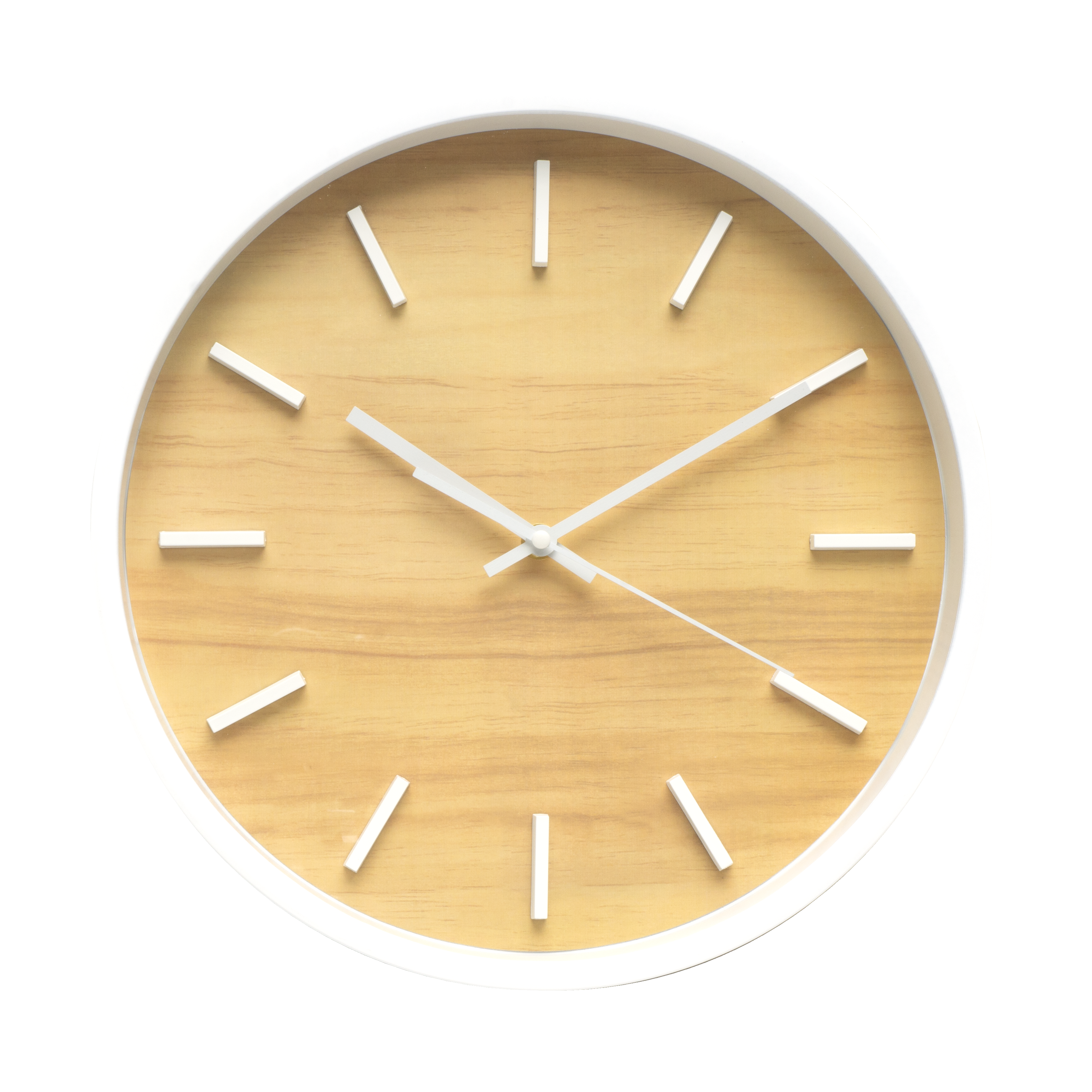 Reloj de pared Mesoma Blanco/Haya de 35cm, vista frontal.