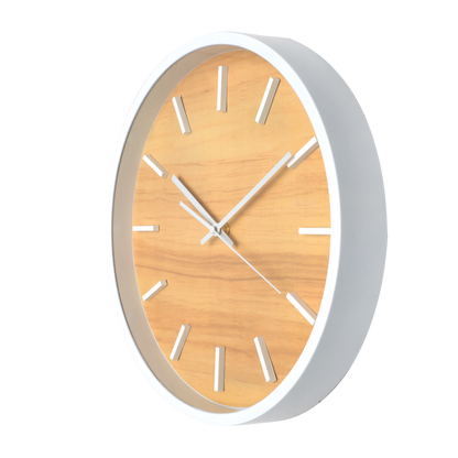 Reloj de pared Mesoma Blanco/Haya de 35cm, vista frontal.