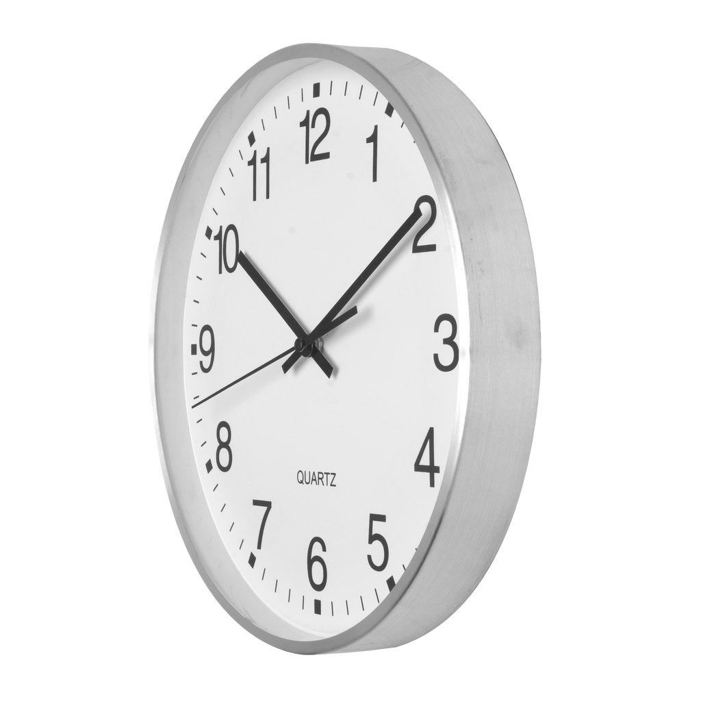 Reloj de pared Team Aluminio-Blanco 30cm de Fabrilamp, vista frontal.