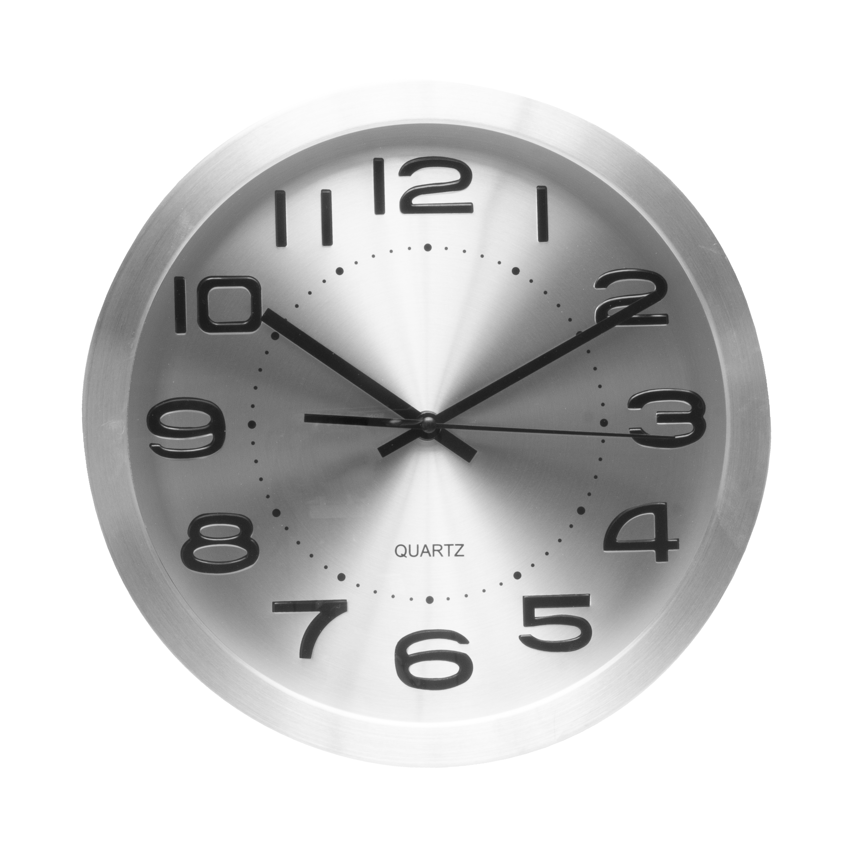 Reloj de pared Cronus Aluminio-Plata 30cm, vista frontal. Fabrilamp.