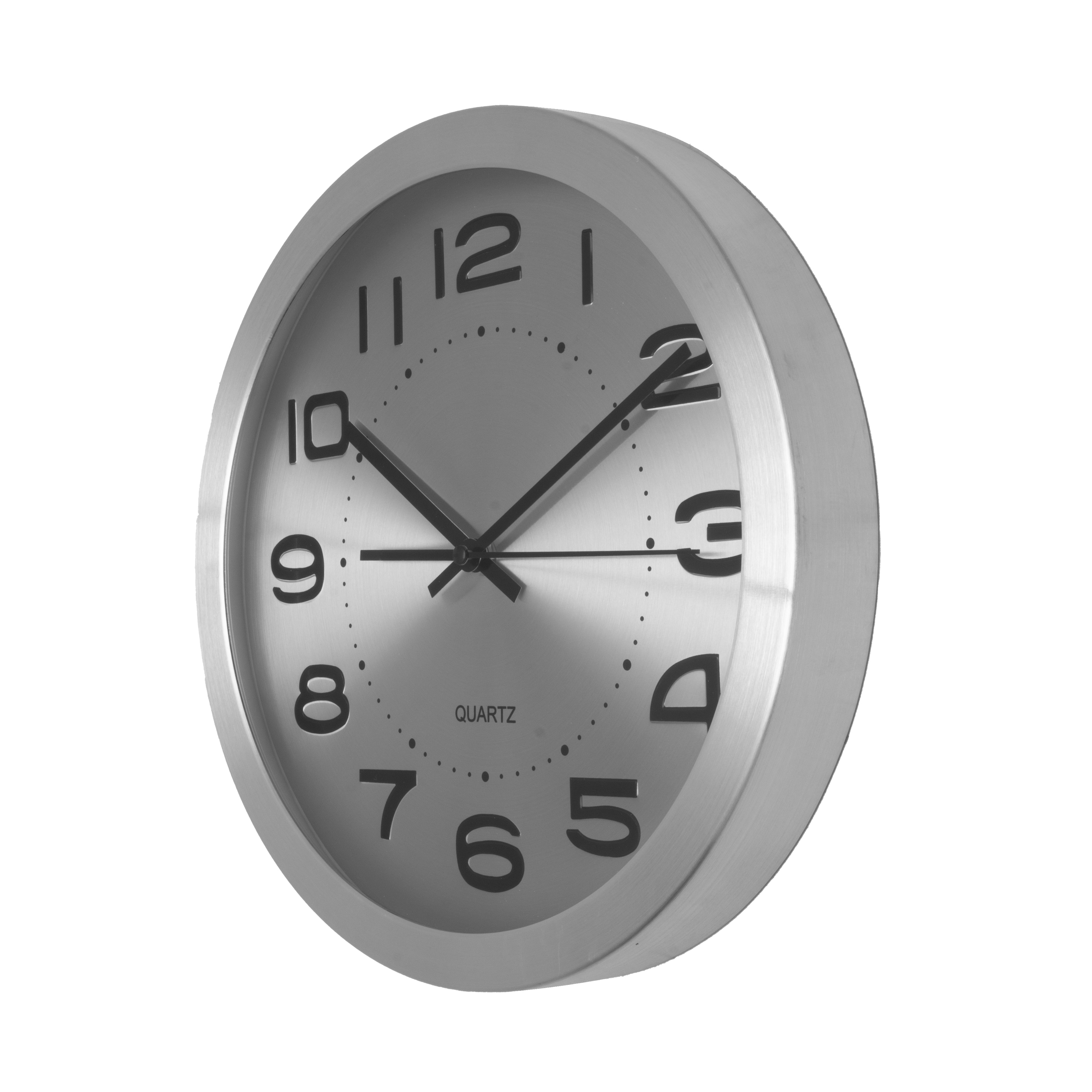 Reloj de pared Cronus Aluminio-Plata 30cm, vista frontal. Fabrilamp.