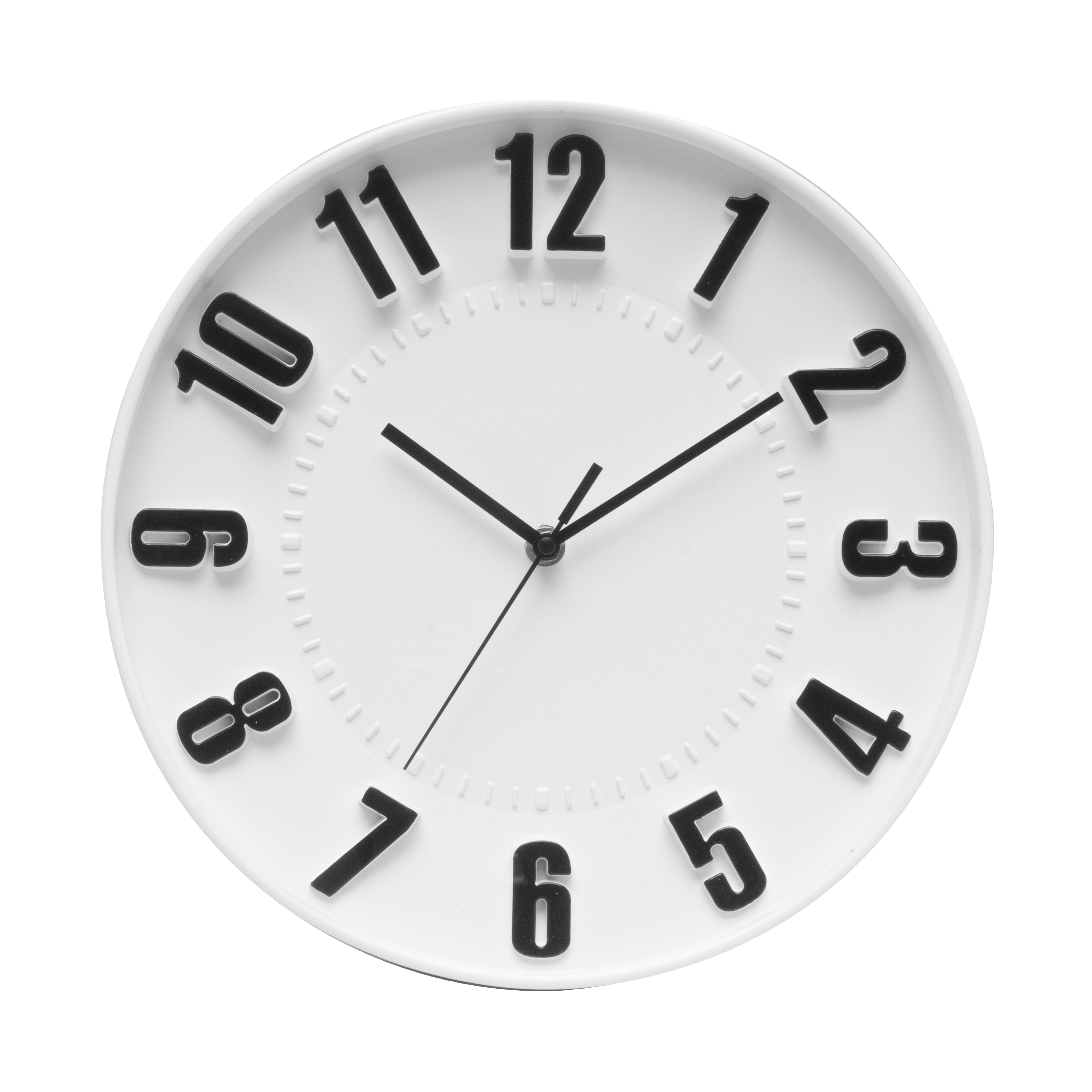 Reloj de pared blanco de 30cm de Fabrilamp, vista frontal.