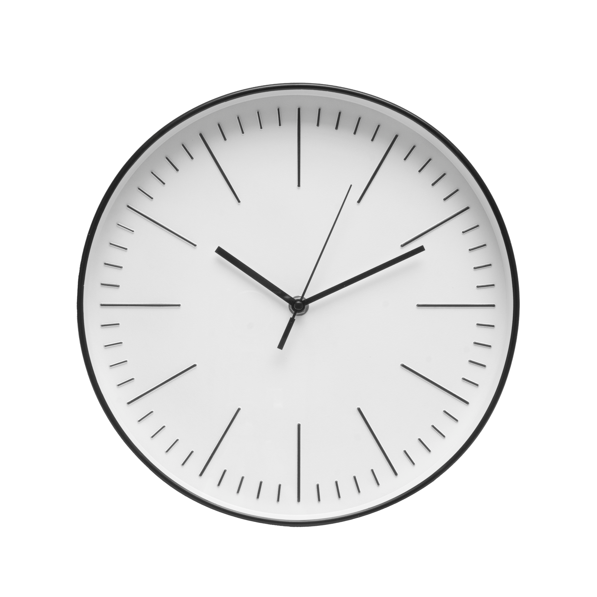 Reloj de pared Hera negro de 30cm, vista frontal, Fabrilamp.