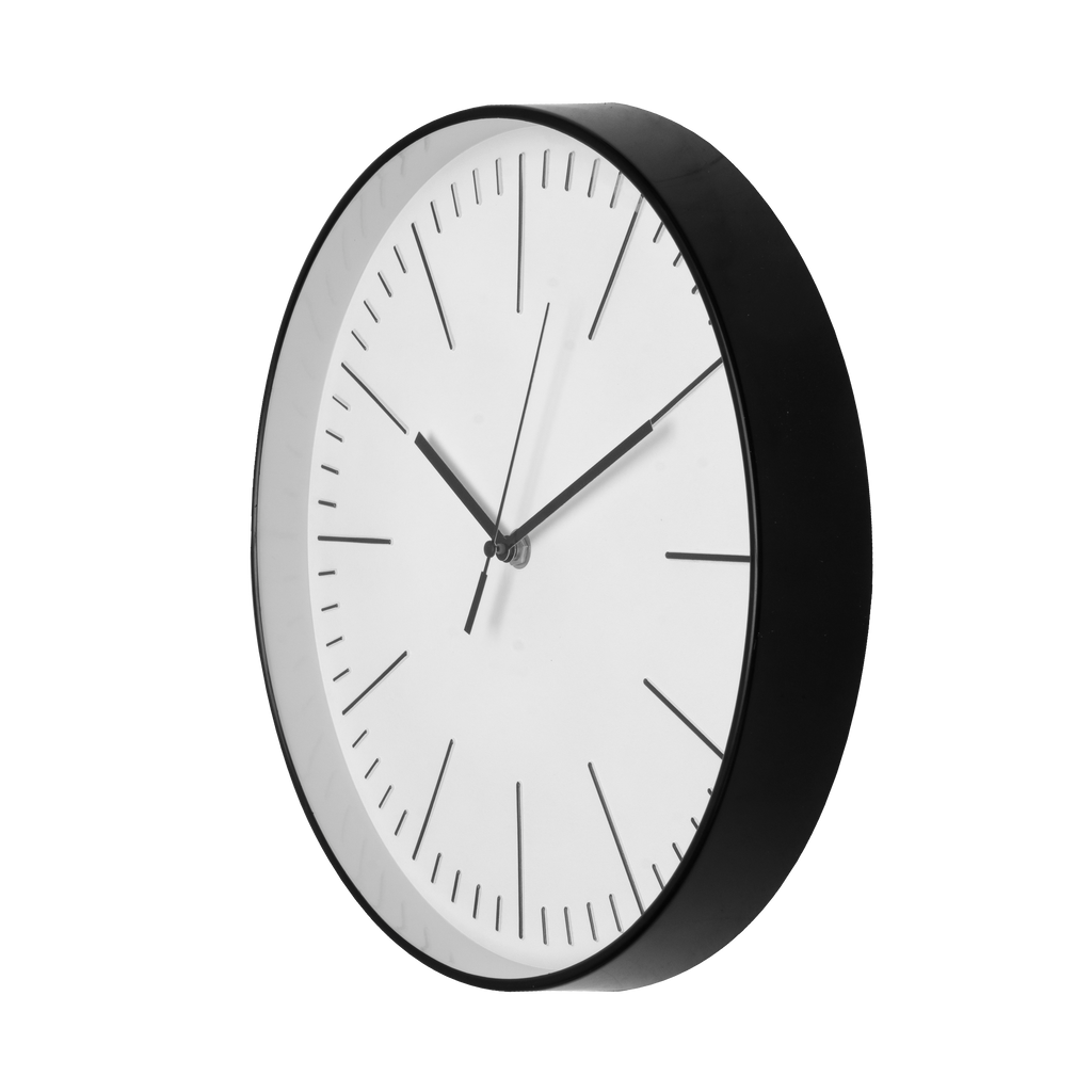 Reloj de pared Hera negro de 30cm, vista frontal, Fabrilamp.