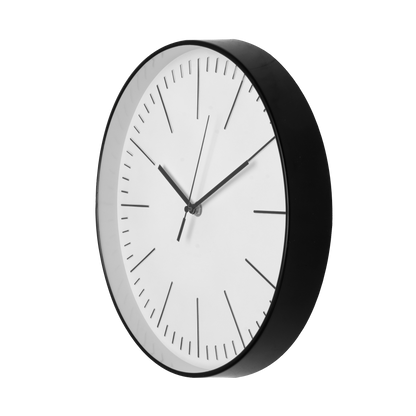 Reloj de pared Hera negro de 30cm, vista frontal, Fabrilamp.