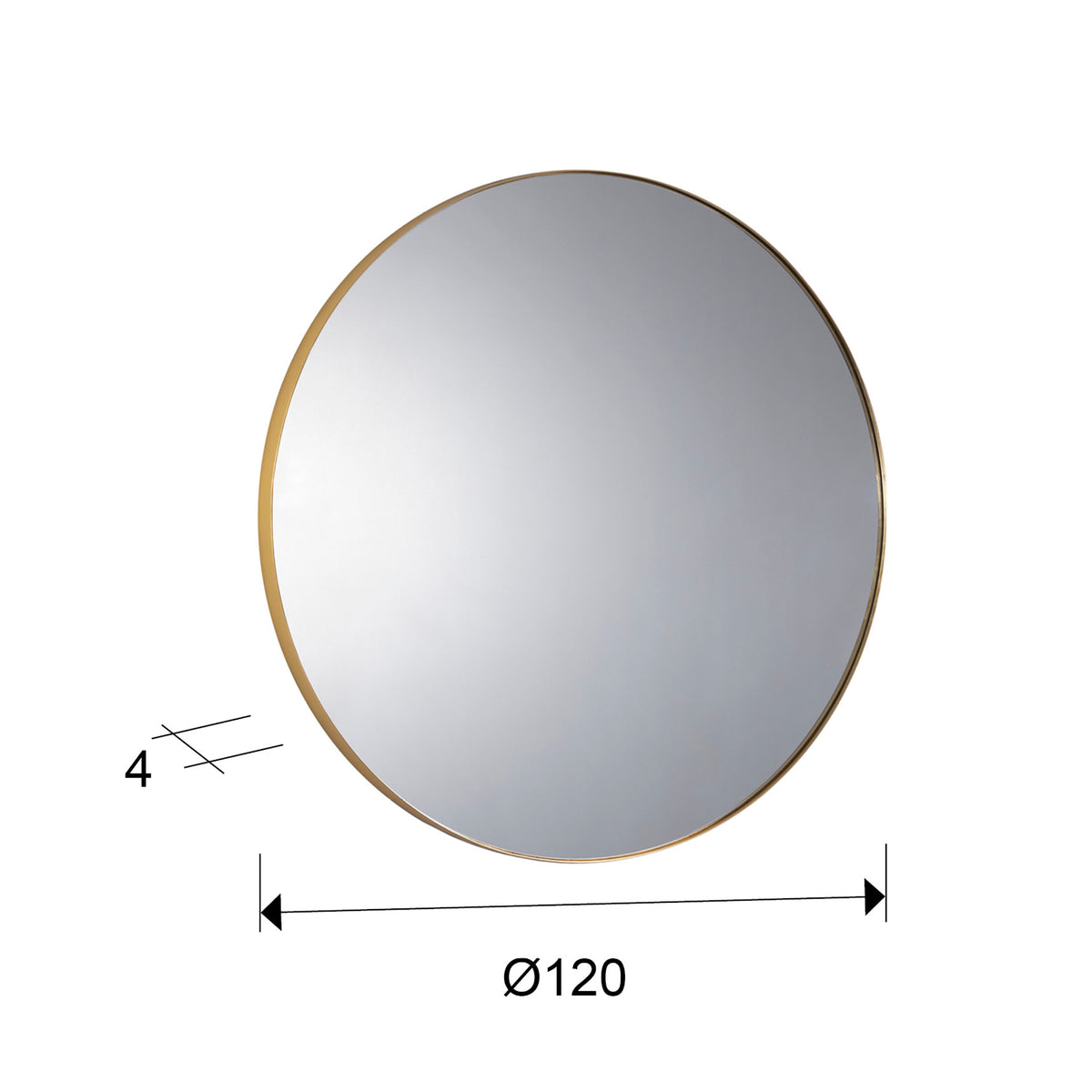 Plano con medidas de Espejo Redondo Orio 120 cm Acabado Pan de Oro Schuller