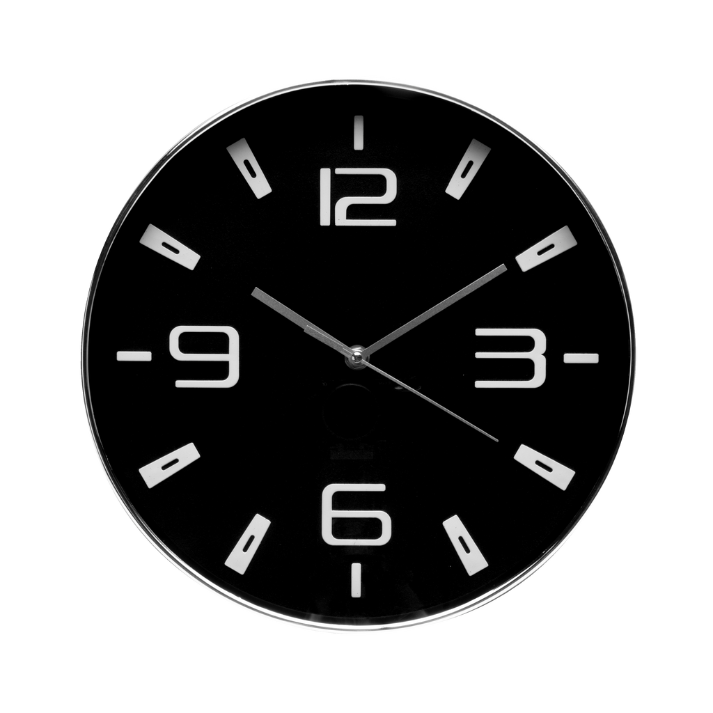 Reloj de pared Aroa plata/negro 30cm, vista frontal, Fabrilamp.