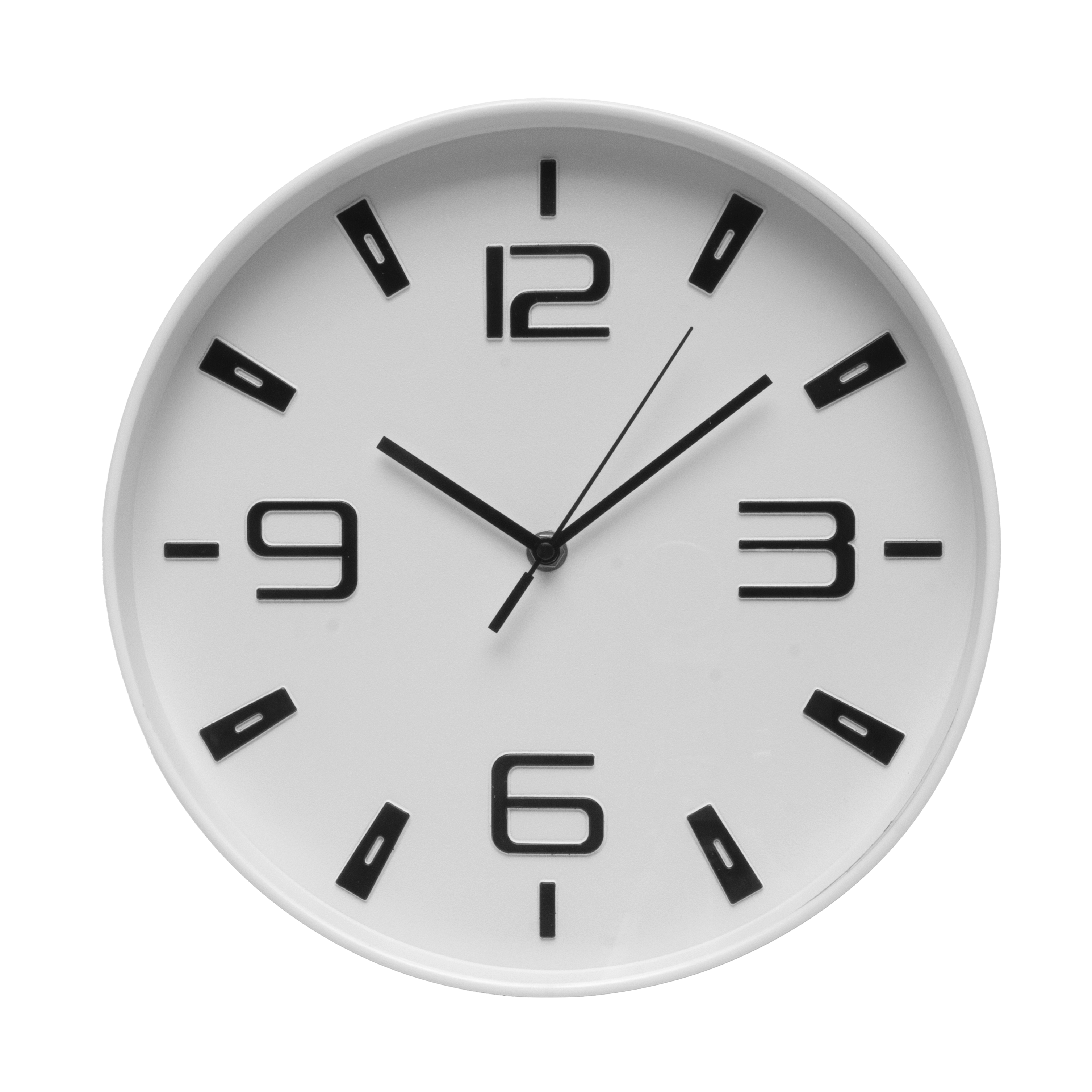 Reloj de pared Aroa blanco de 30 cm, vista frontal, Fabrilamp.