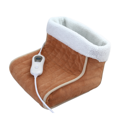 Calientapiés Relax fabricado en Poliester color Camel/blanco, suave y lavable.