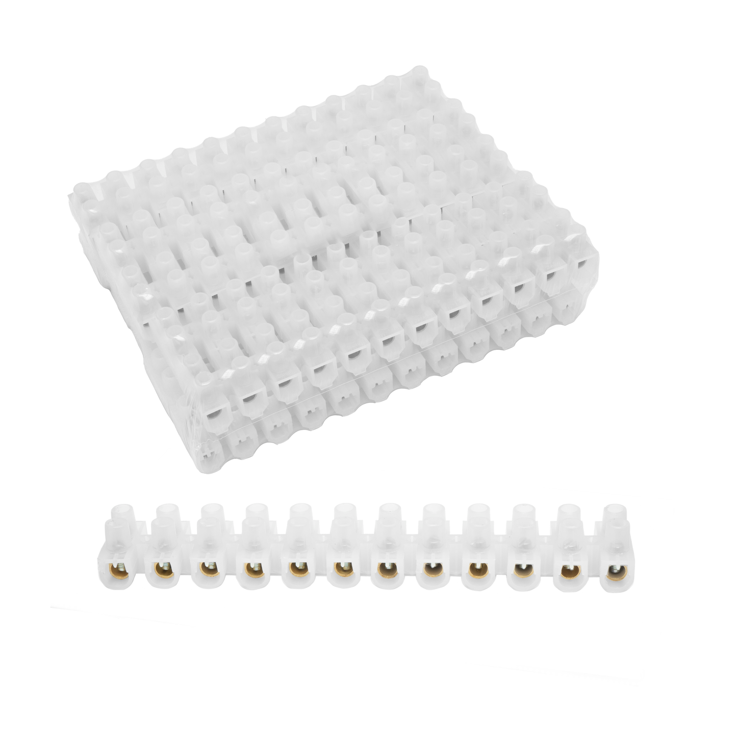 Regleta de fichas de empalme Fabrilamp 15A/12mm2, semitransparente, 12 fichas, flexible y fácil de cortar.