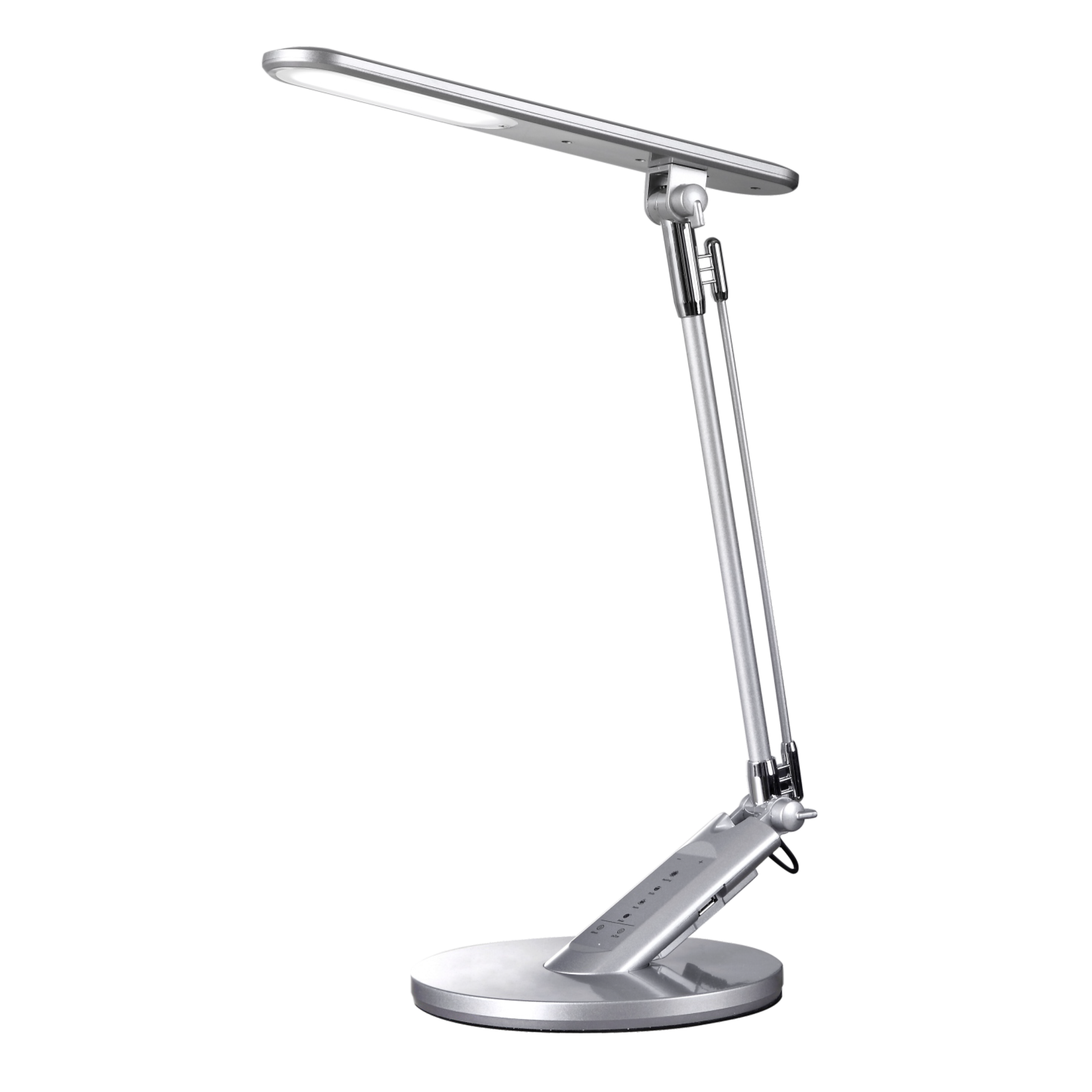 Flexo LED Clase 7W Plata - Vista frontal, mostrando detalles del diseño y el puerto USB.