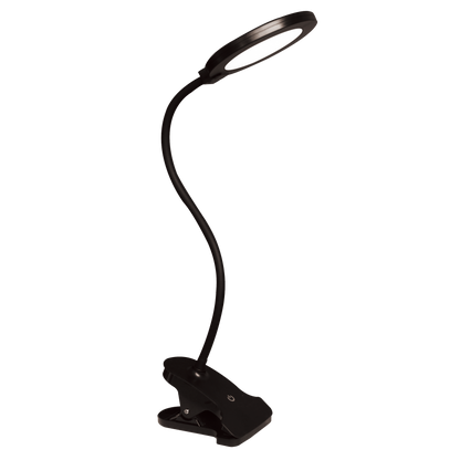 Flexo LED Ductil 7W Negro de Fabrilamp, diseño flexible y orientable con pinza.