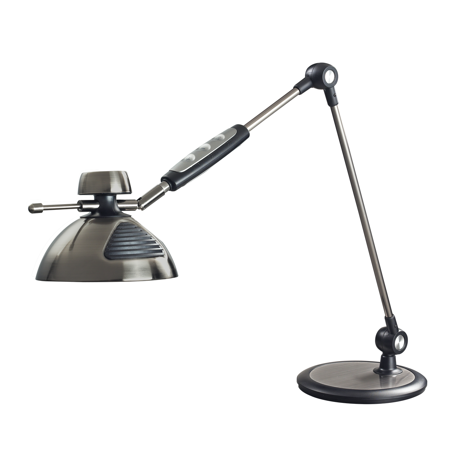 Lámpara de escritorio moderna en níquel y negro, ideal para estudio