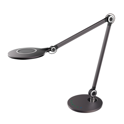 Flexo Miro fabricado en metal color gris, ideal para iluminación de escritorios modernos