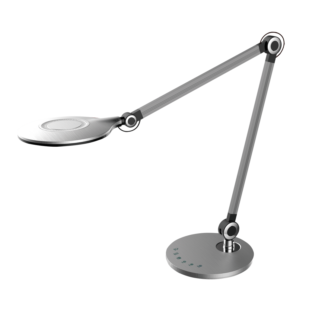 Flexo Miro Plata 9W de Fabrilamp, diseño moderno y articulado, luz regulable con memoria.